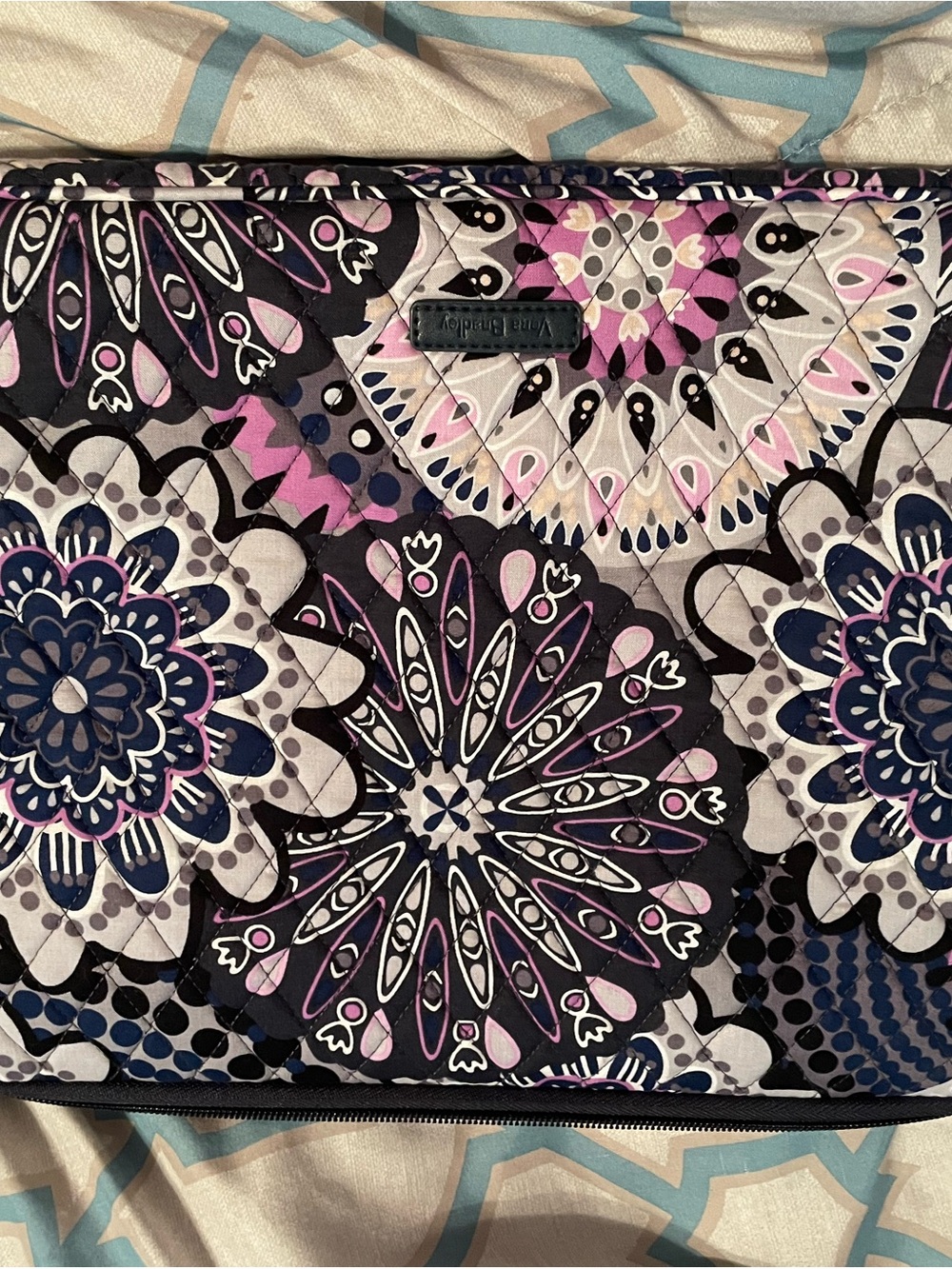 Vera Bradley Quilted Floral laptop Sleeve — Purple, Navy & Cream
